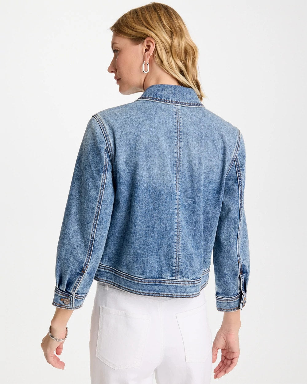 Sakura Indigo Denim Cropped Trucker Jacket