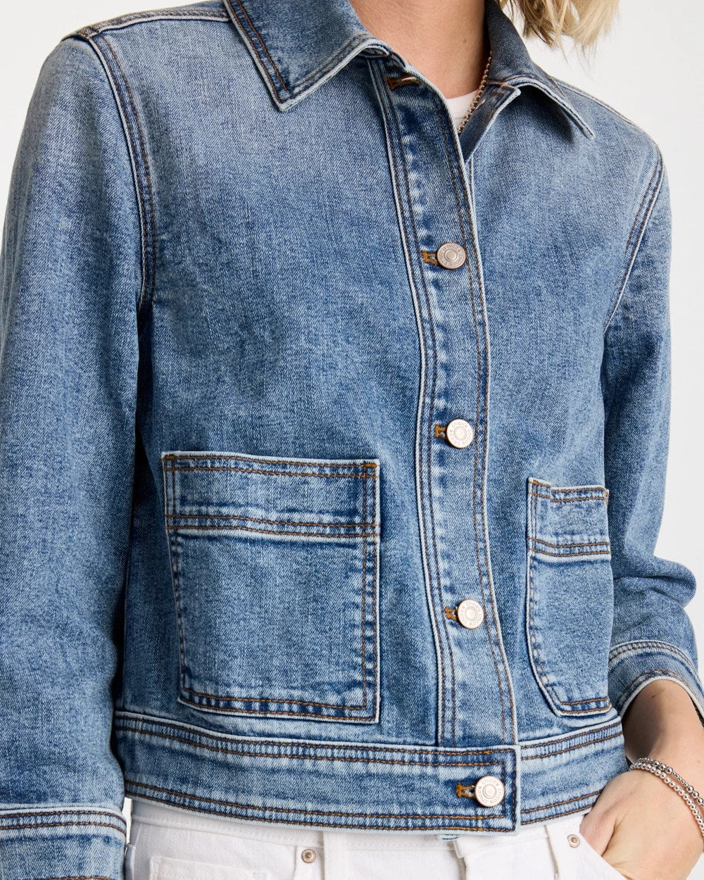 Sakura Indigo Denim Cropped Trucker Jacket