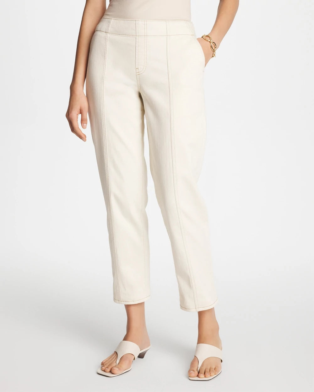 Natural Seeded Pull-On Boyfriend Utility Cropped Jeans