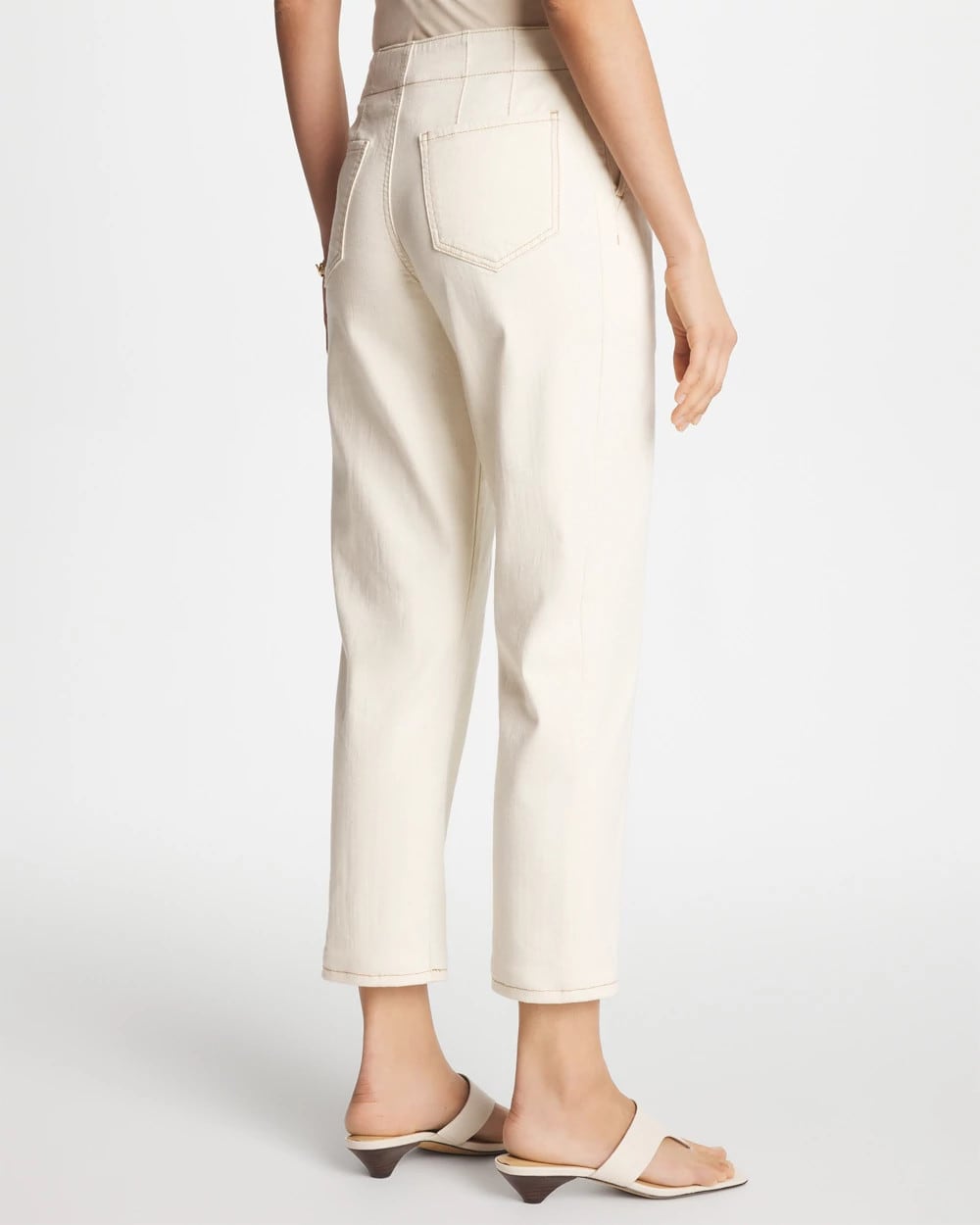 Natural Seeded Pull-On Boyfriend Utility Cropped Jeans