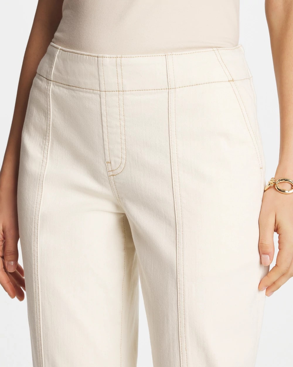 Natural Seeded Pull-On Boyfriend Utility Cropped Jeans