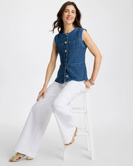 Mist Flower Indigo Tweed Mixed Denim Vest