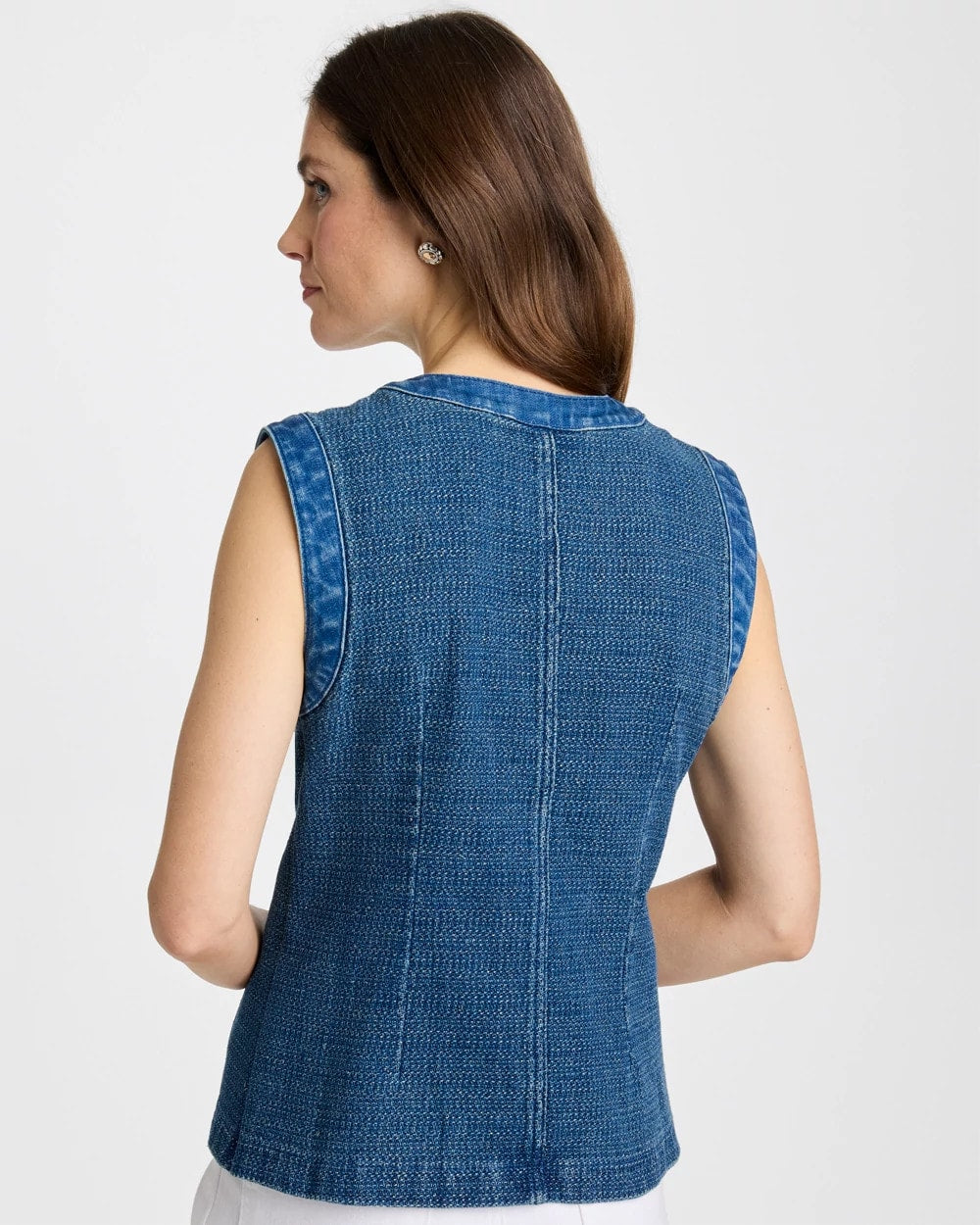 Mist Flower Indigo Tweed Mixed Denim Vest