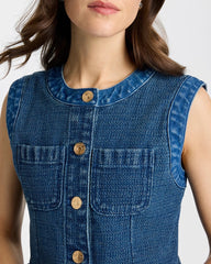 Mist Flower Indigo Tweed Mixed Denim Vest