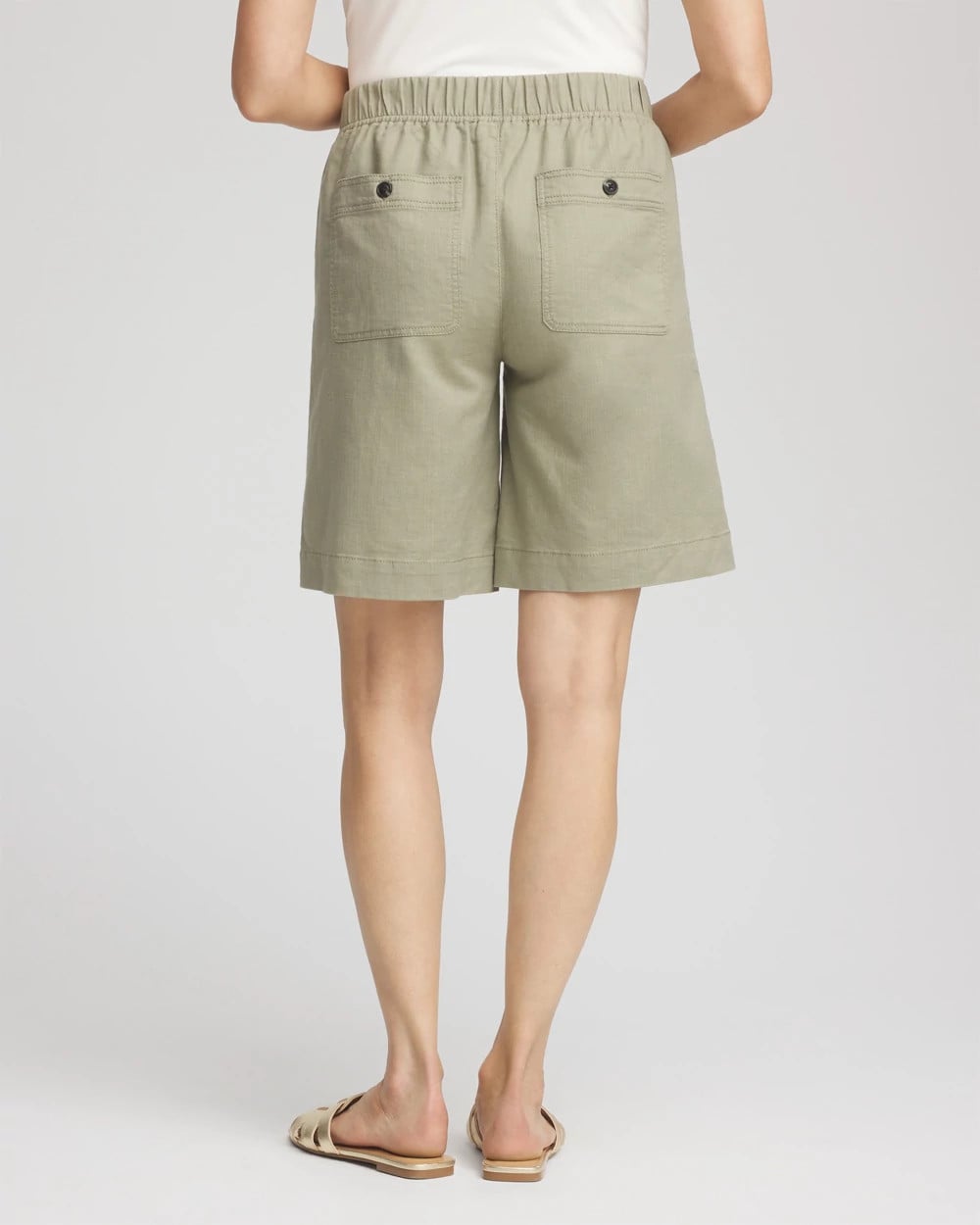 Washed Sage Cotton-Linen Pull-On Utility Shorts