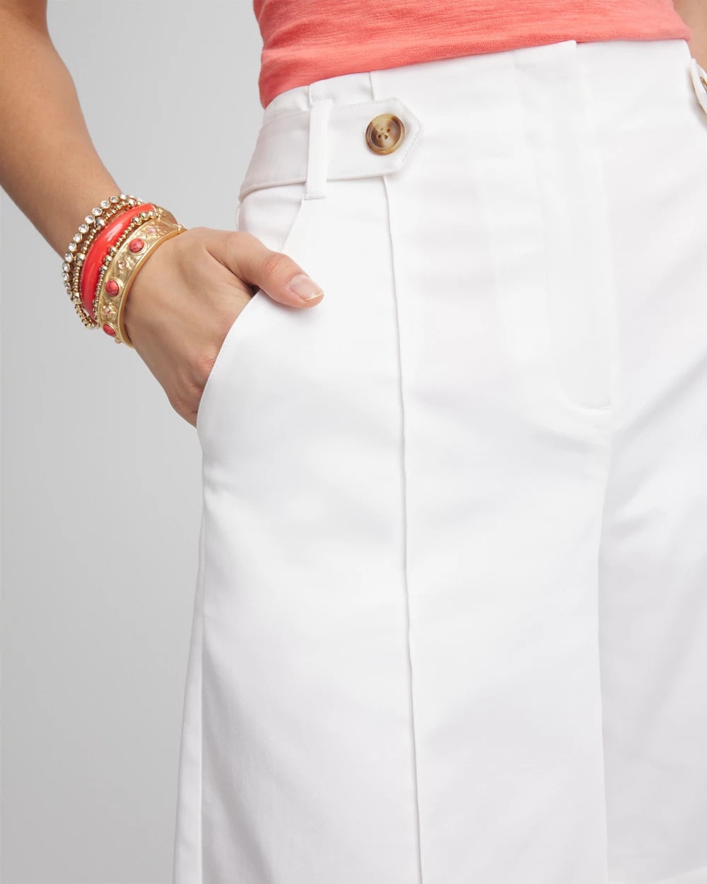 Alabaster Sateen Tab-Front A-line Shorts