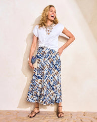Passport Blue Faux Silk Printed Maxi Skirt