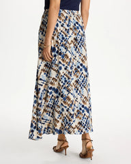 Passport Blue Faux Silk Printed Maxi Skirt
