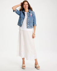 Alabaster Alabaster Twill Embroidered Hem Skirt