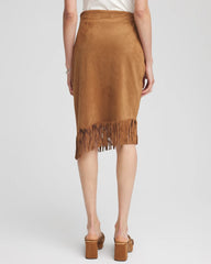 Burnt Sienna Suede Fringed Asymmetrical Skirt