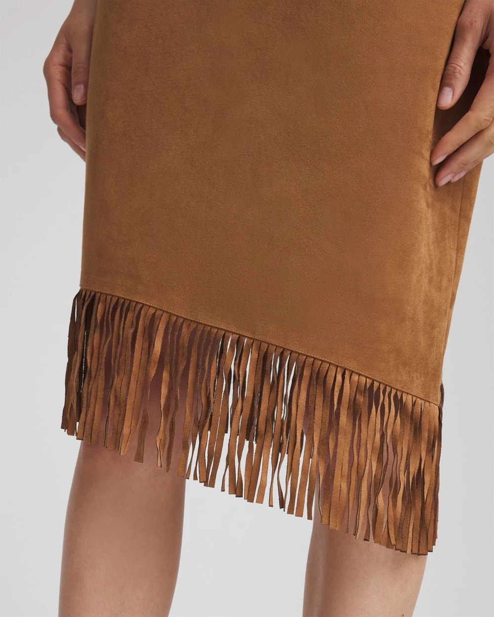 Burnt Sienna Suede Fringed Asymmetrical Skirt