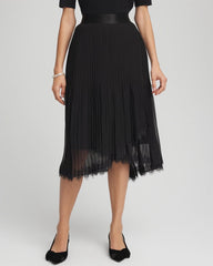 Black Pleated Lace Hem Midi Skirt