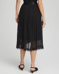Black Pleated Lace Hem Midi Skirt