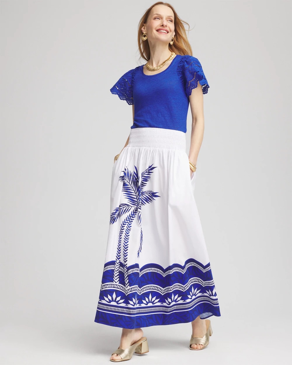 Alabaster Tropical Smocked Waist Pull-On Skirt