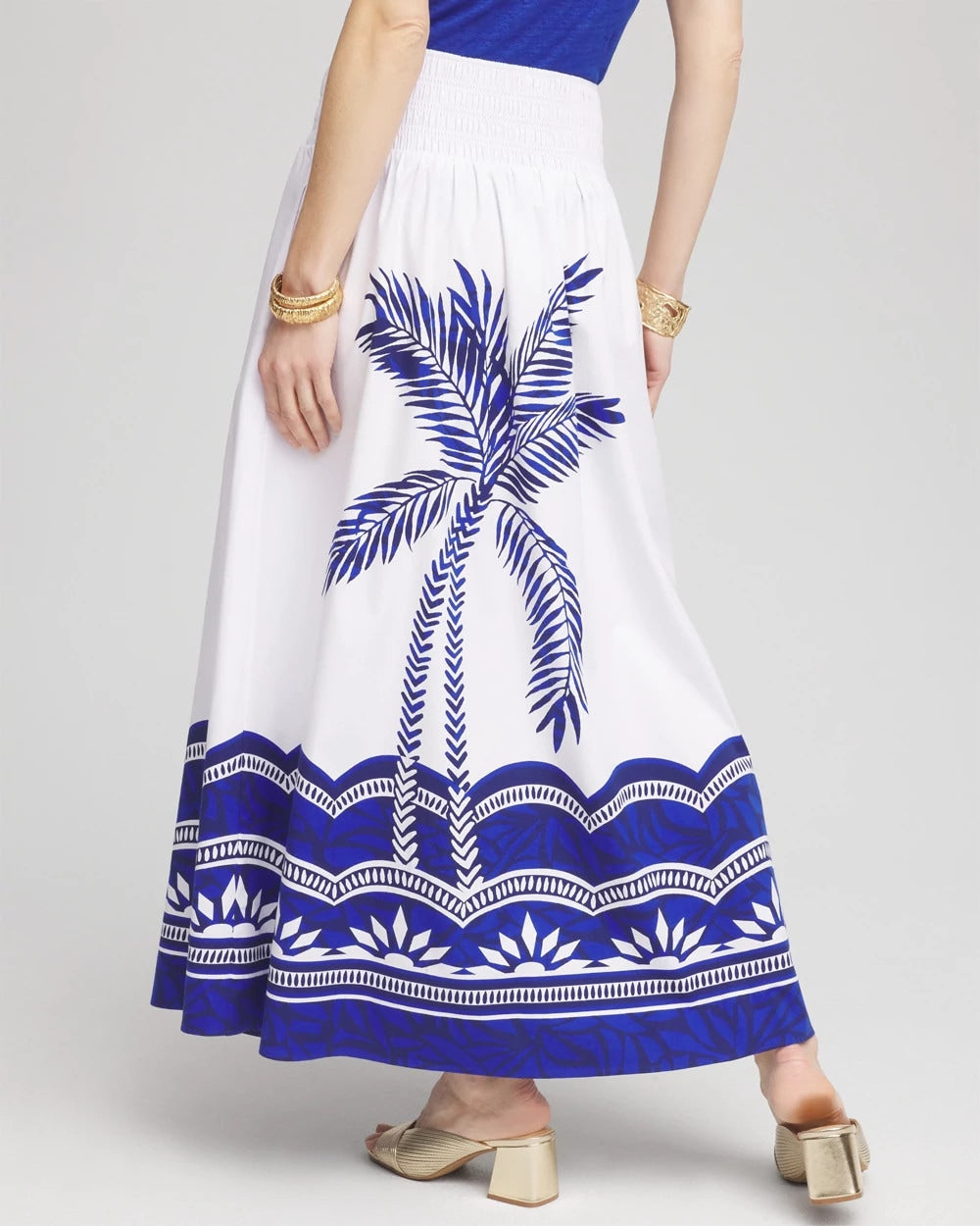 Alabaster Tropical Smocked Waist Pull-On Skirt