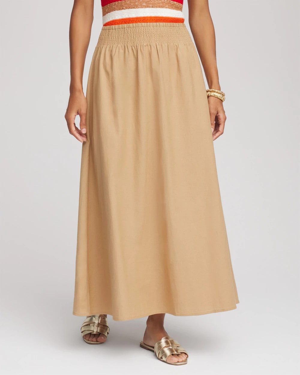 Cafe Aroma Smocked Pull-On Midi Skirt