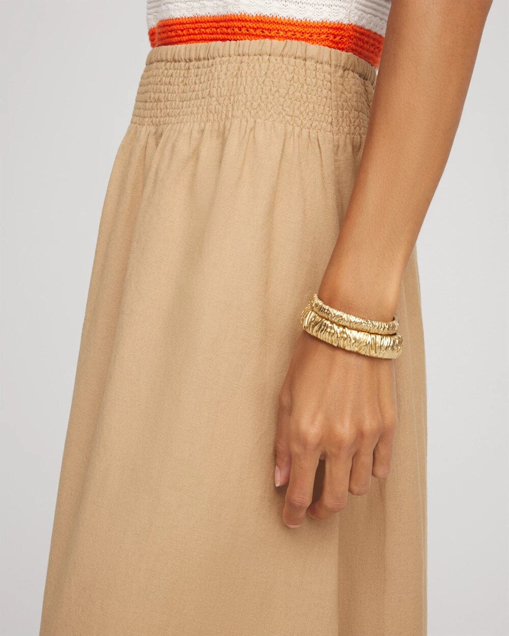 Cafe Aroma Smocked Pull-On Midi Skirt