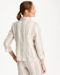Neutral Striped Linen Roll Sleeve Blazer