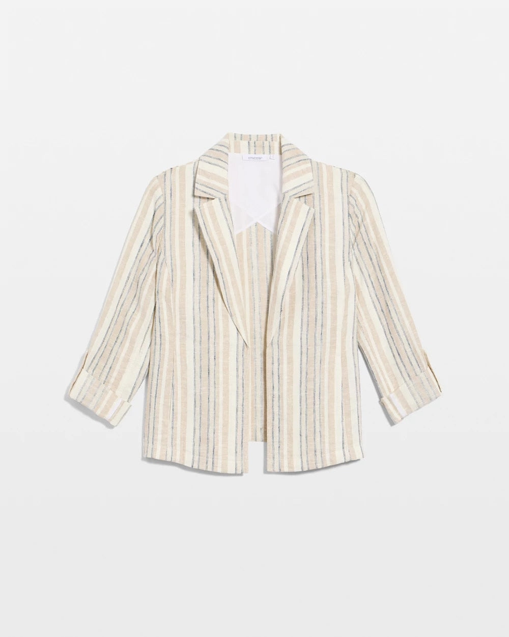 Neutral Striped Linen Roll Sleeve Blazer