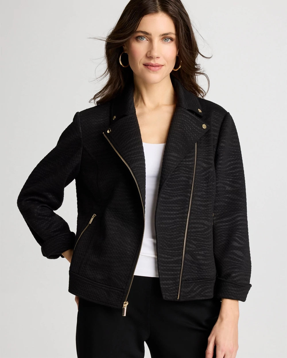 Black Embossed Knit Moto Jacket