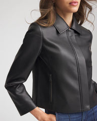 Black Faux Leather Zip-Front Jacket