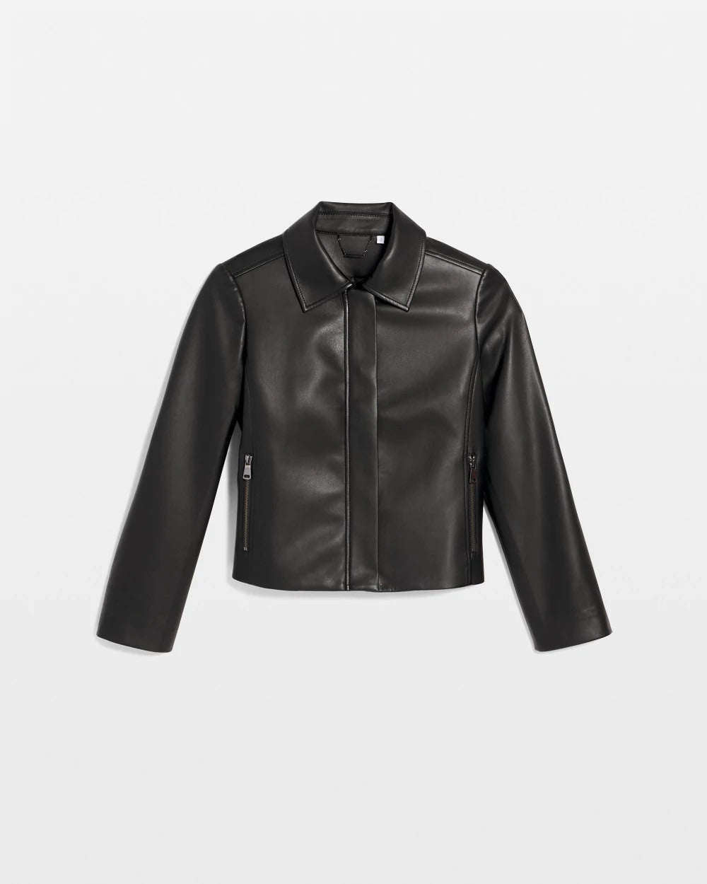 Black Faux Leather Zip-Front Jacket