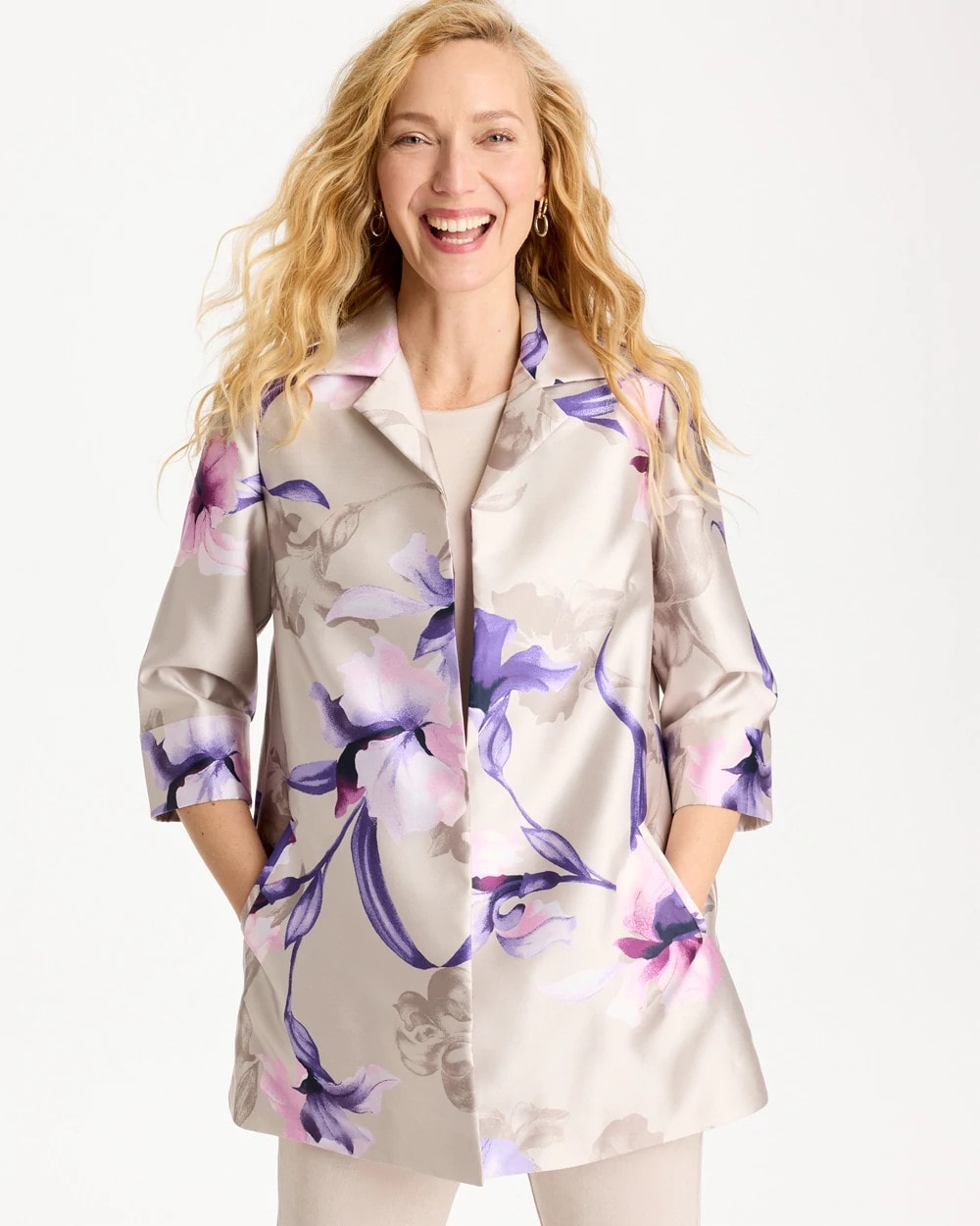 Rich Amethyst Travelers™ Collection Iris Collared Long Jacket