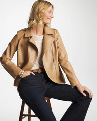 Creme Coffee Faux Leather Moto Jacket