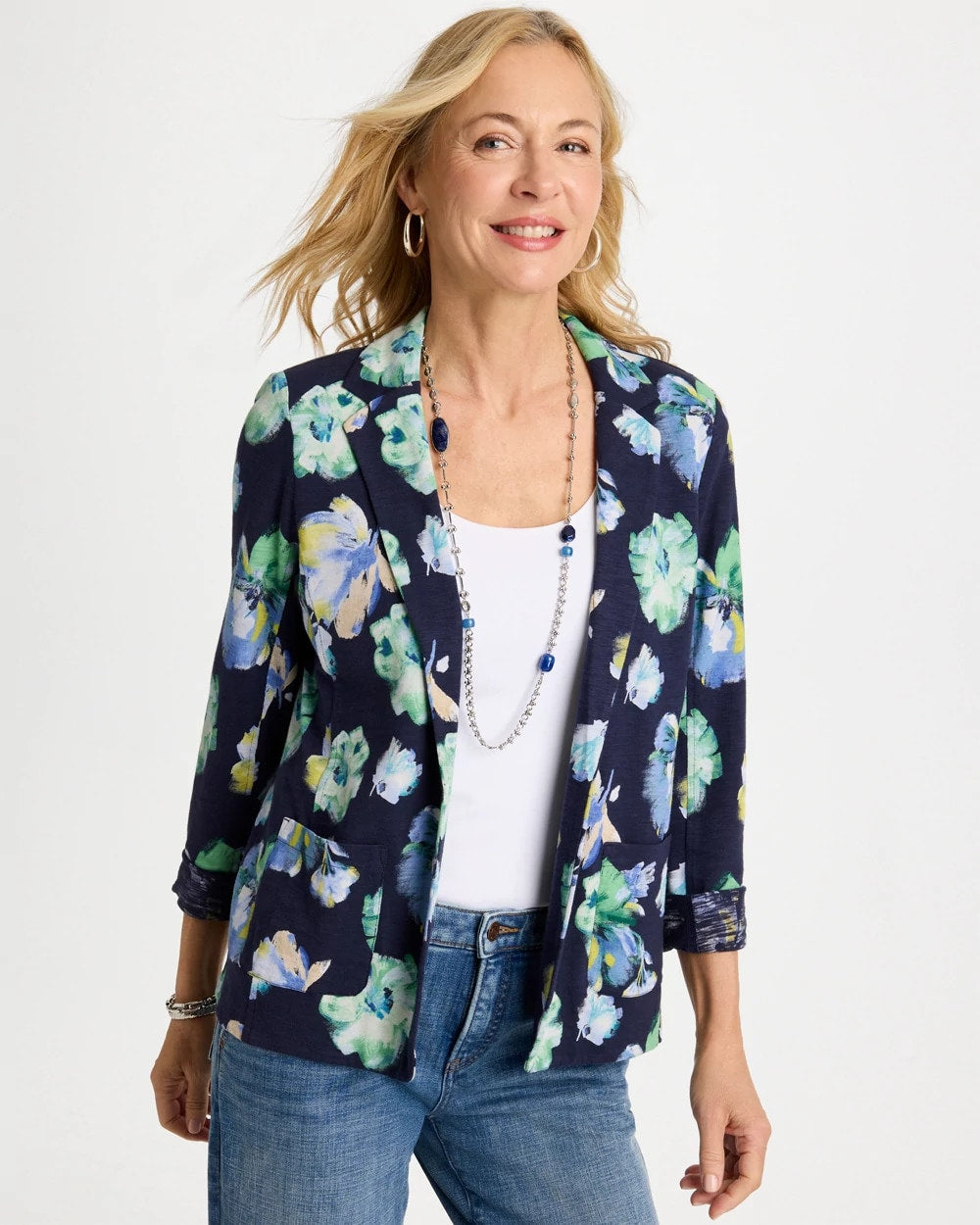 Passport Blue Printed Slub Knit Blazer