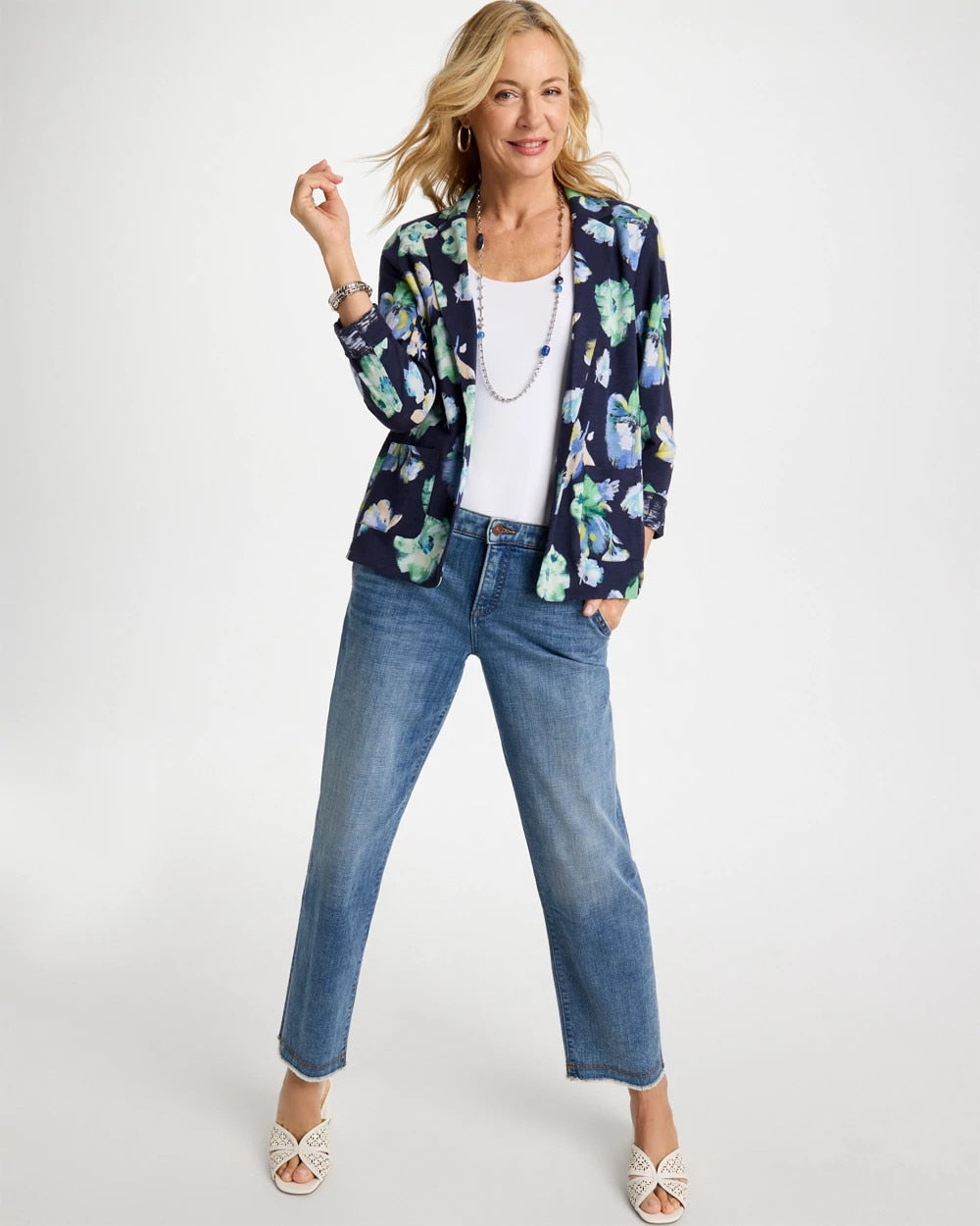 Passport Blue Printed Slub Knit Blazer