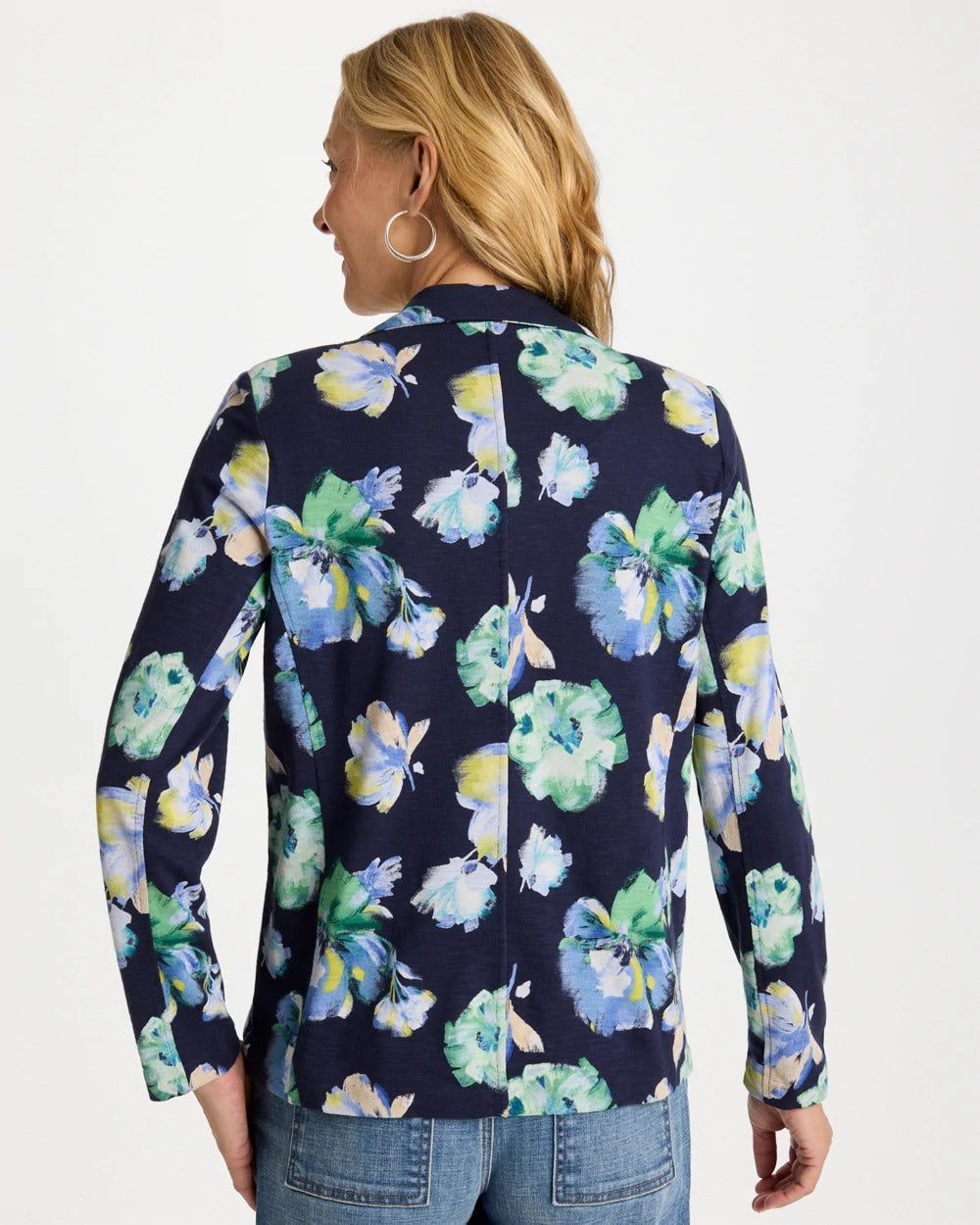Passport Blue Printed Slub Knit Blazer