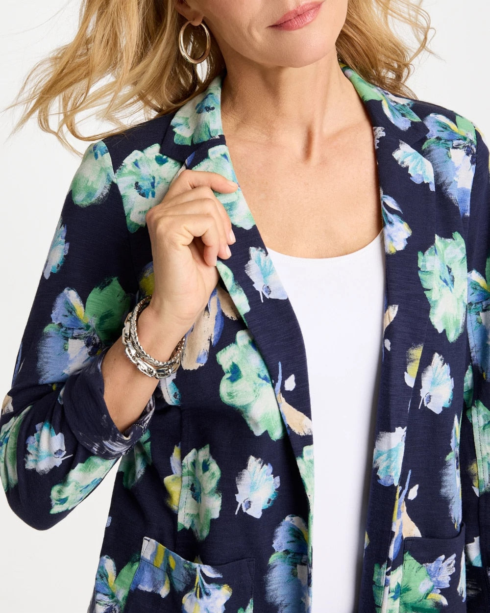 Passport Blue Printed Slub Knit Blazer