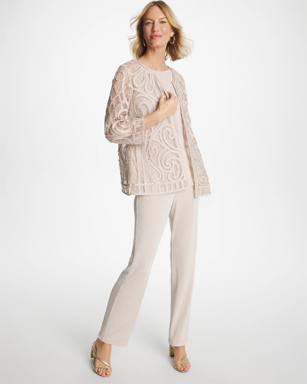 Smokey Taupe Travelers™ Short Embroidered Lace Jacket