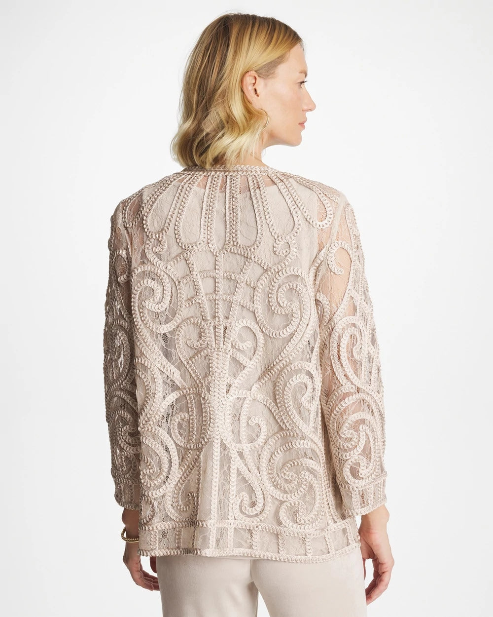 Smokey Taupe Travelers™ Short Embroidered Lace Jacket