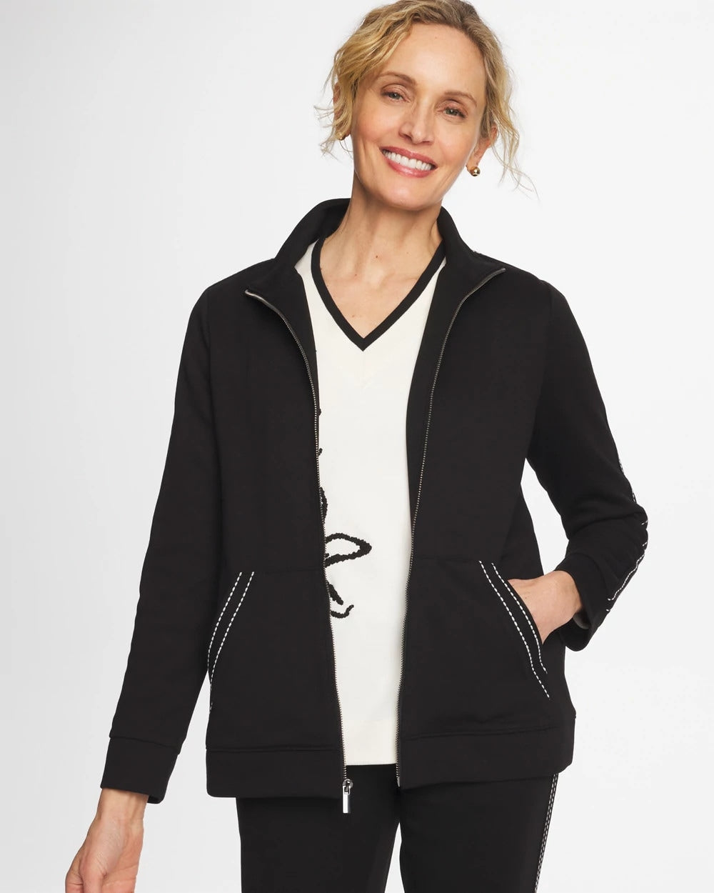 Black Zenergy® Double-Knit Pick Stitch Jacket