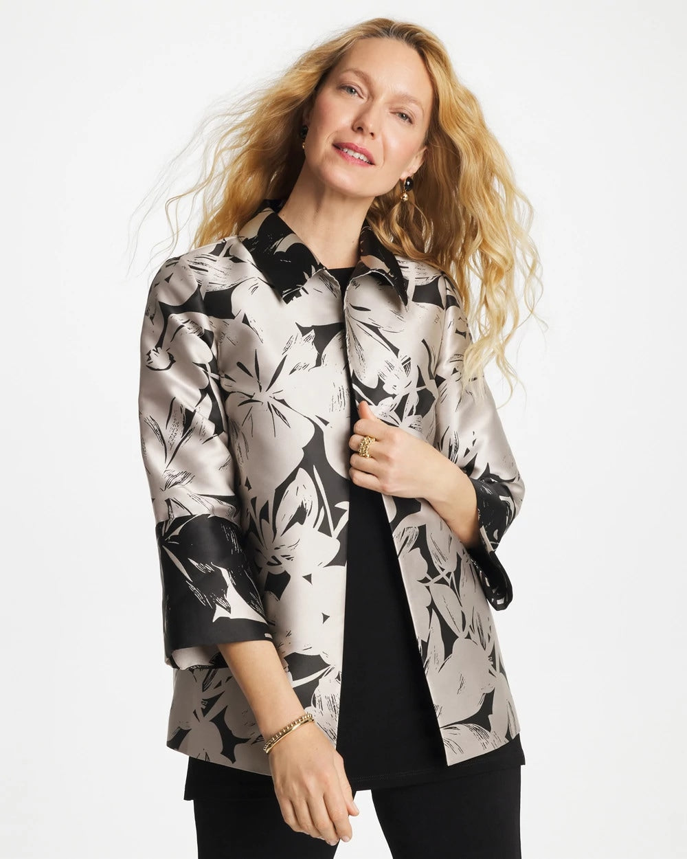 Smokey Taupe Travelers™ Collection Floral Jacquard Jacket