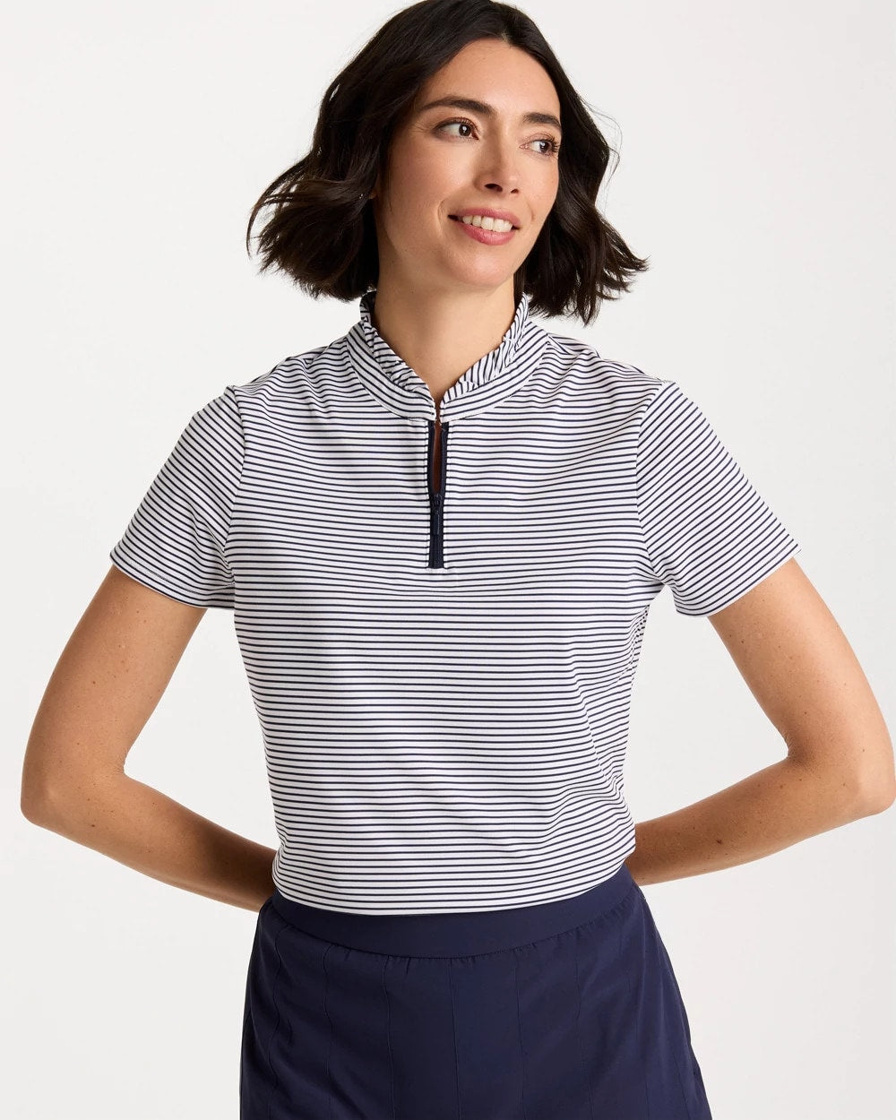 Passport Blue Zenergy® UPF Ruffle Striped Half Zip