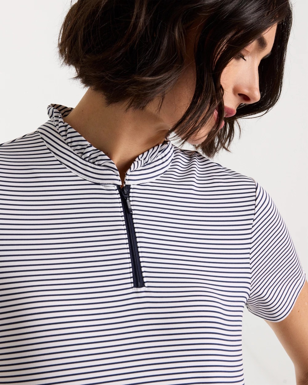Passport Blue Zenergy® UPF Ruffle Striped Half Zip