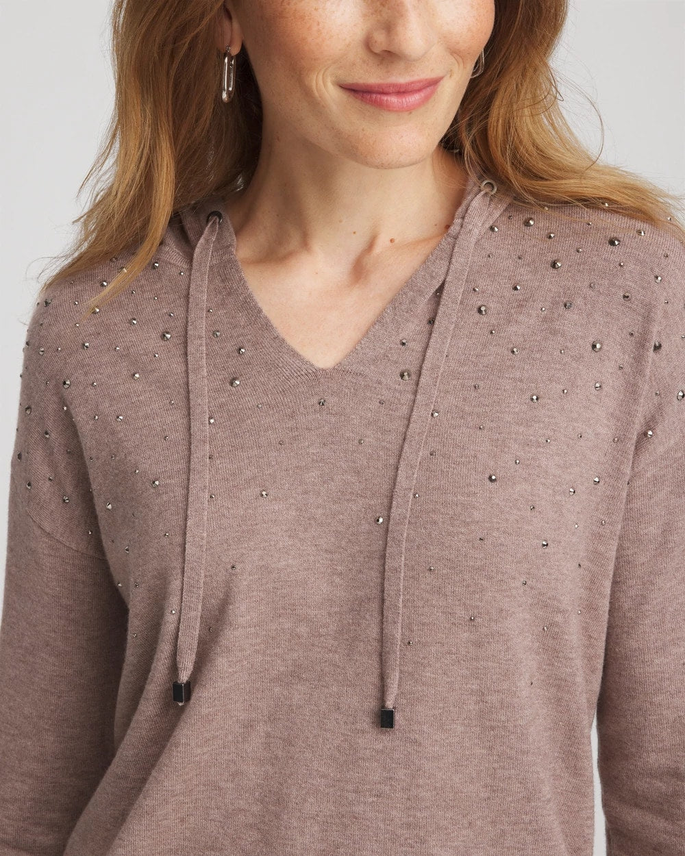 Taupe Heather Zenergy® Luxe Rhinestone Sweater