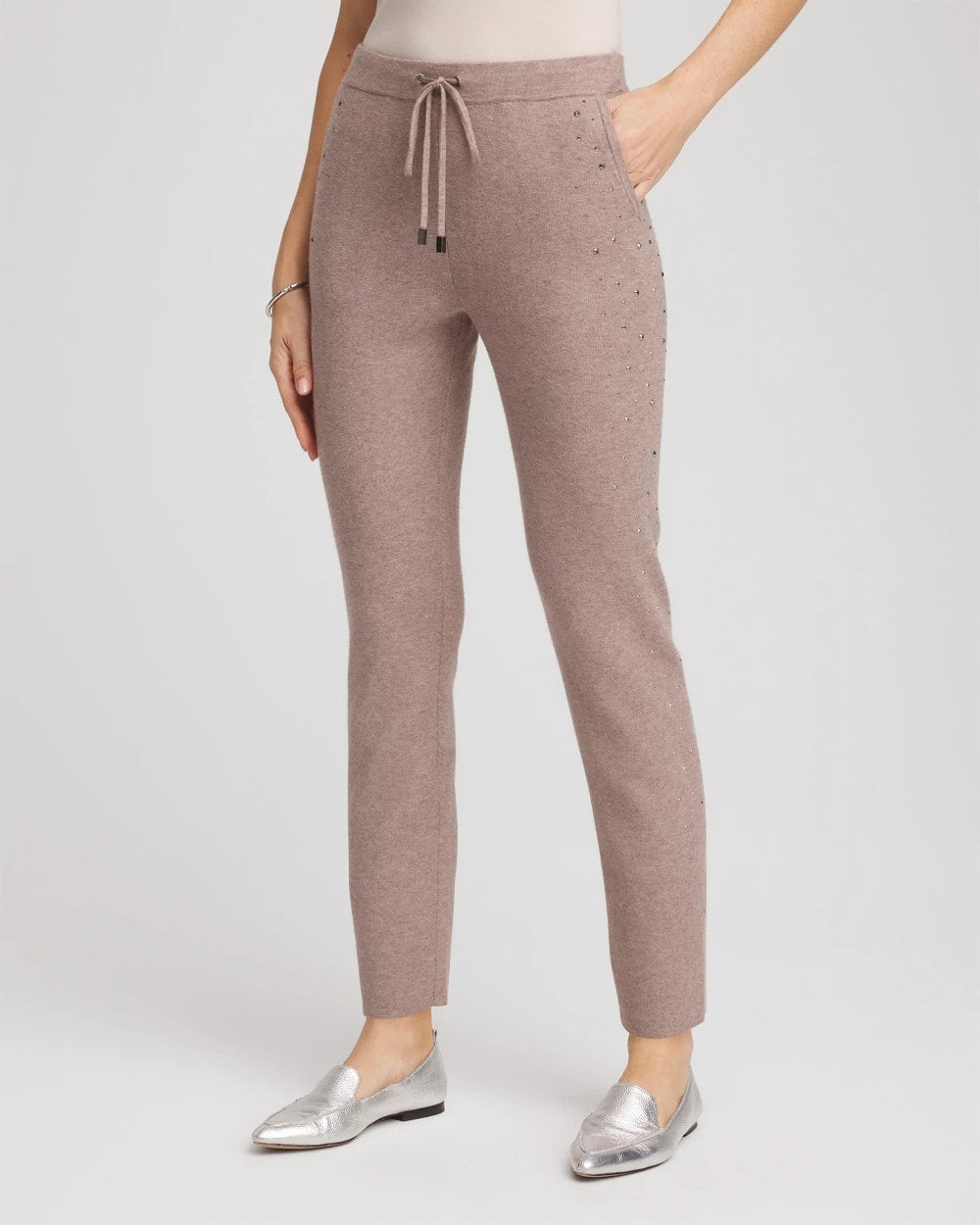 Taupe Heather Zenergy® Luxe Rhinestone Ankle Pants