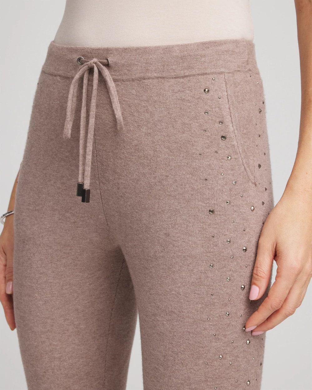 Taupe Heather Zenergy® Luxe Rhinestone Ankle Pants