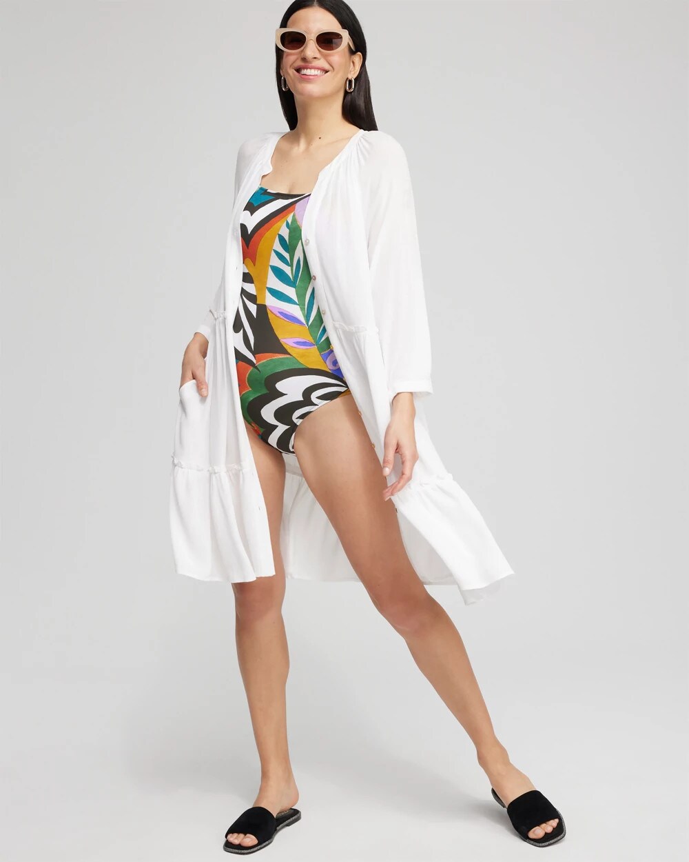 Alabaster Button Front Swim Coverup