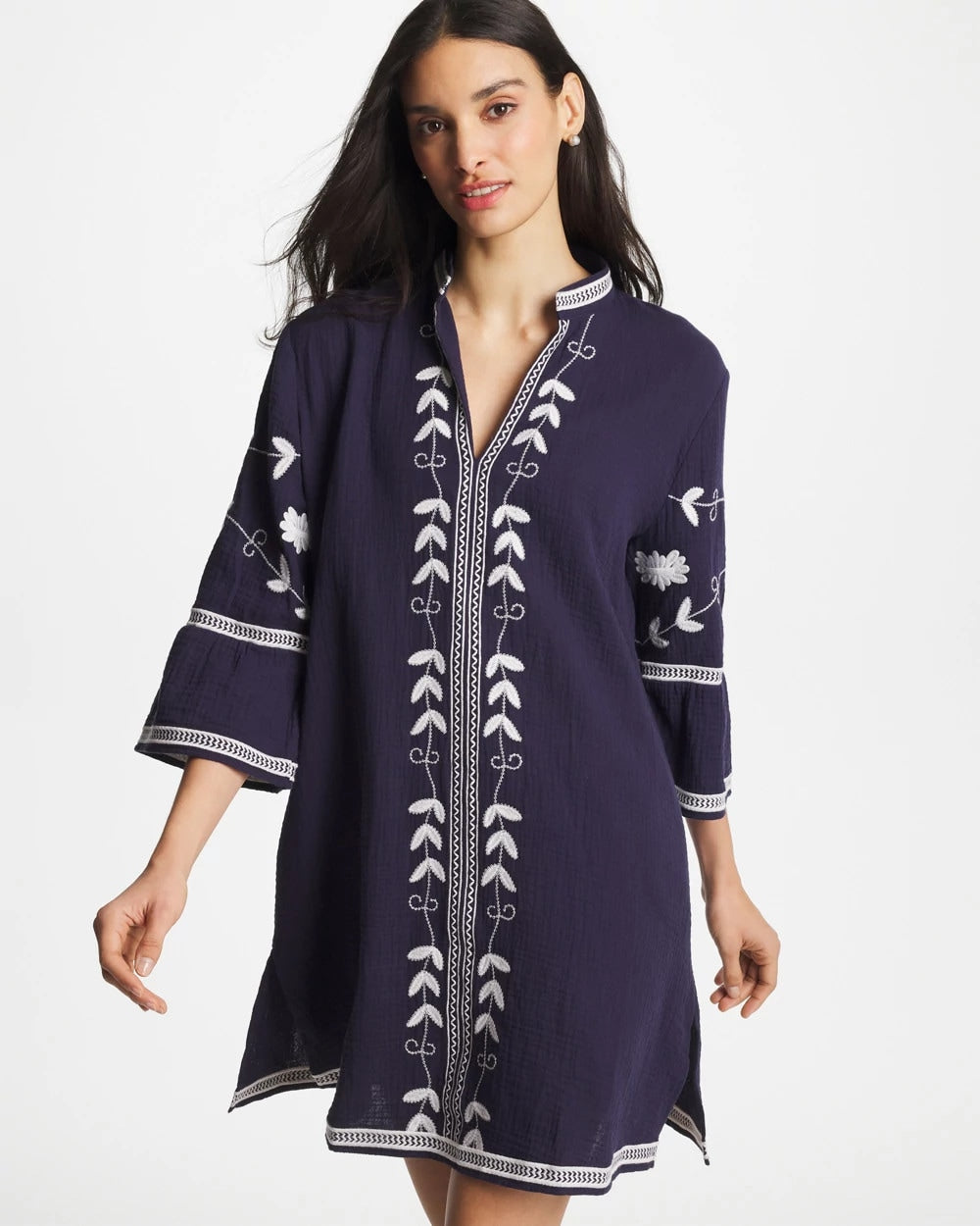Passport Blue Woven Embroidered Swim Cover-Up