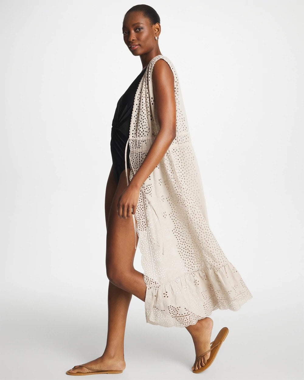 Smokey Taupe Woven Eyelet Swim Cover-Up Dress