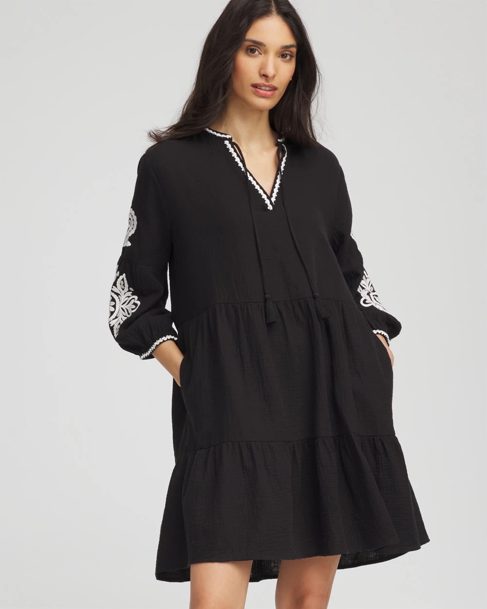 Black Woven Embroidered Swim Cover-Up