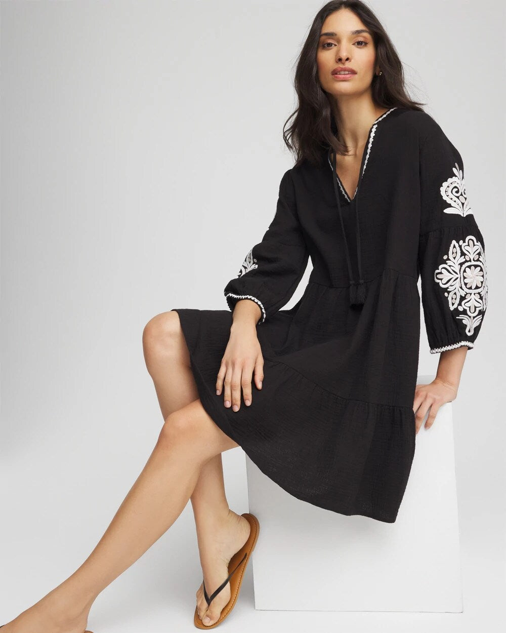 Black Woven Embroidered Swim Cover-Up