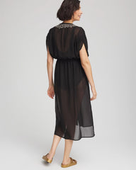 Black Miraclesuit® Beach Embroidered Long Kimono