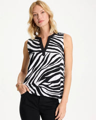 Black Zebra Cotton-Stretch Notch Neck Tank