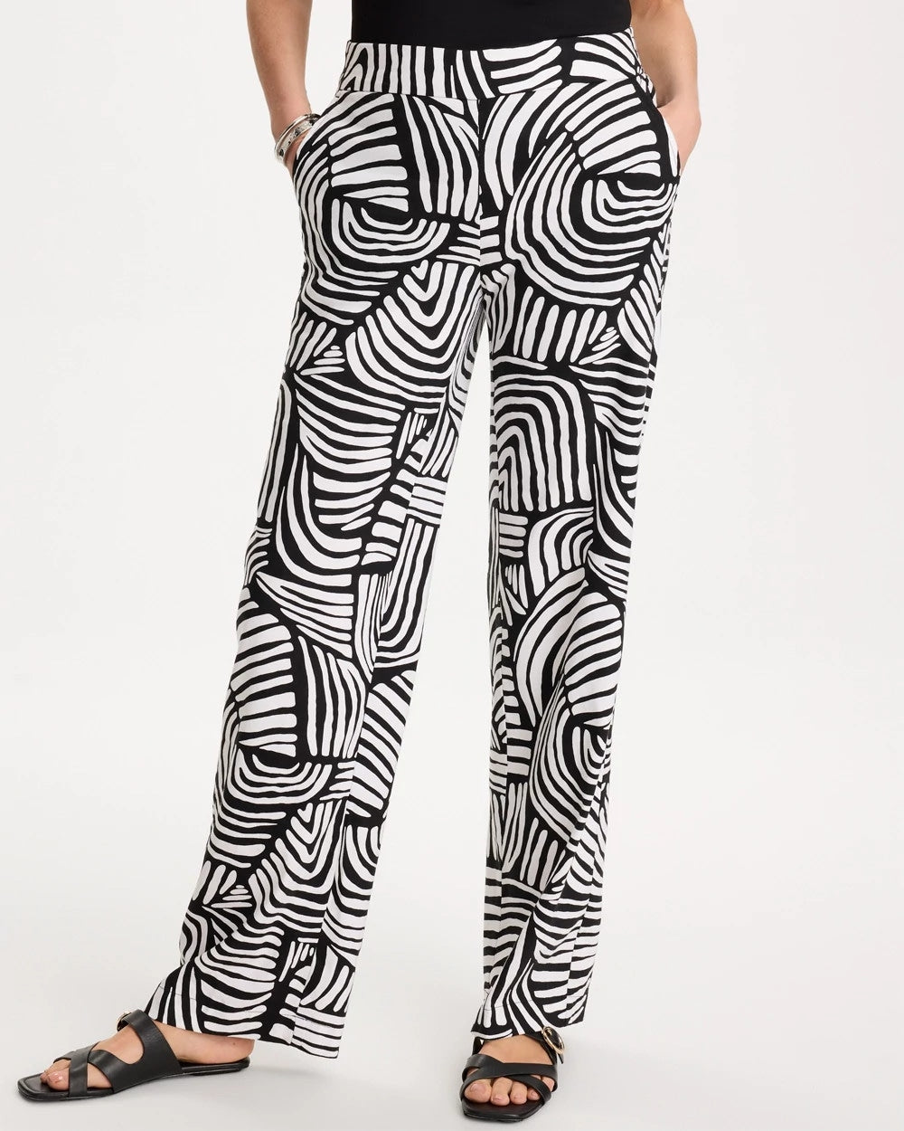 Alabaster Geo Pull-On Wide-Leg Linen Pants
