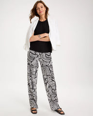Alabaster Geo Pull-On Wide-Leg Linen Pants